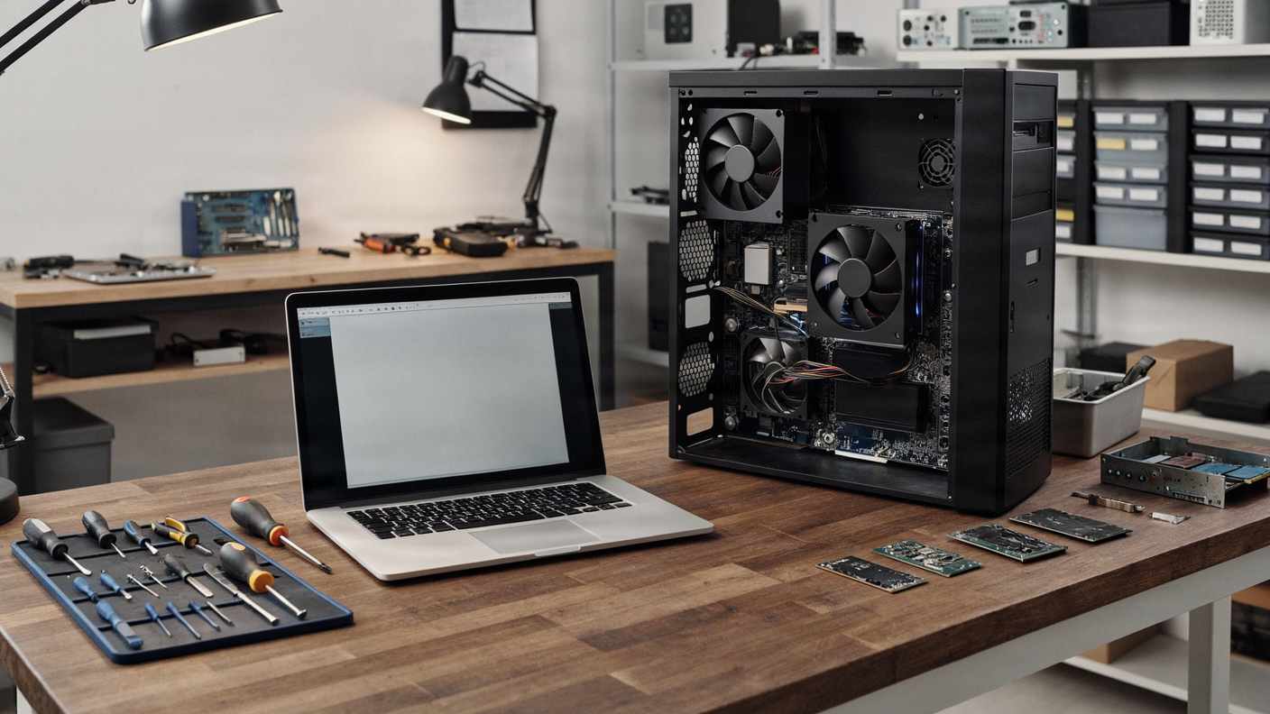 Professional IT diagnostics and computer hardware repair workbench